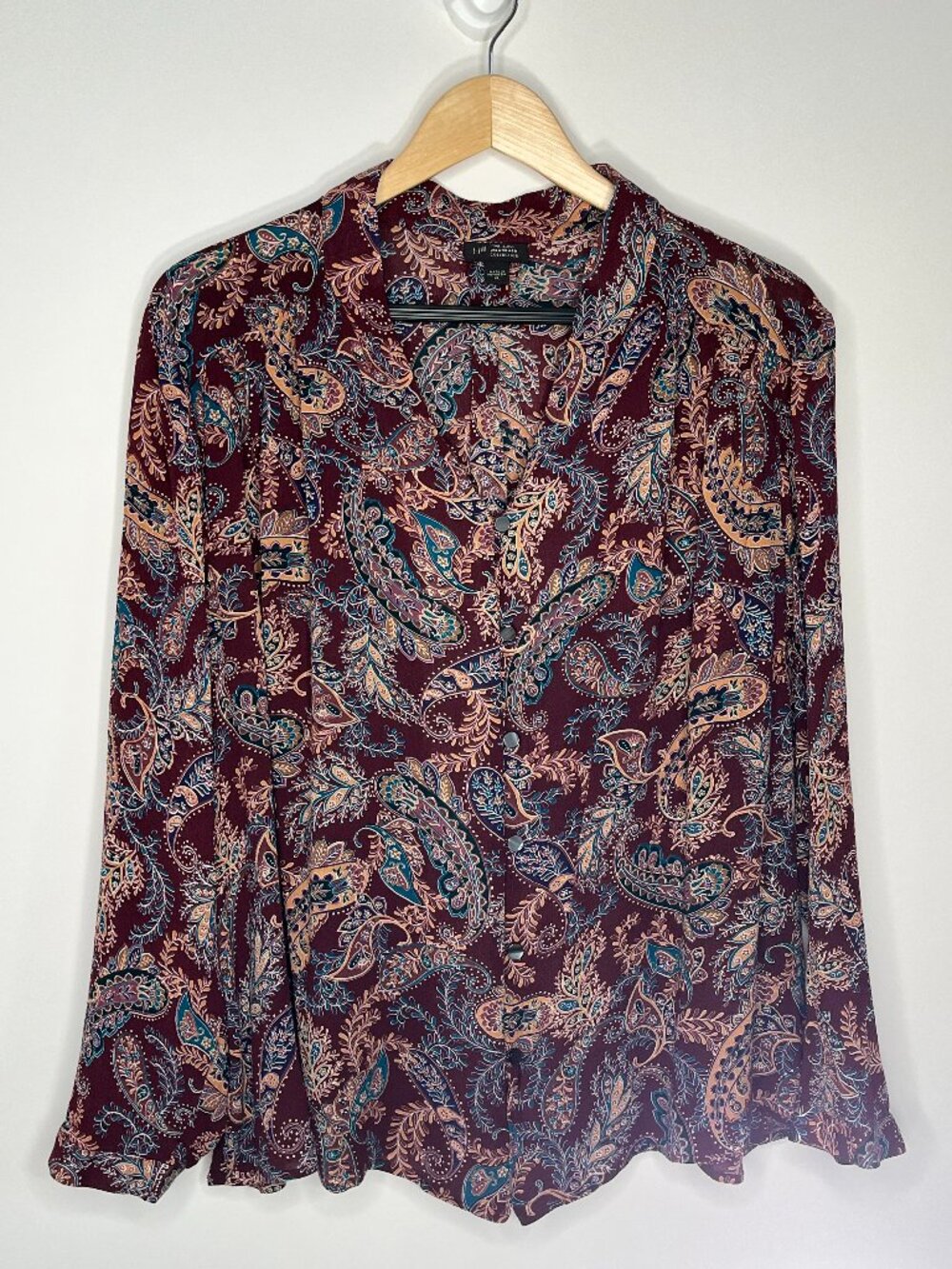 J Jill Floral Paisley Boho Button Blouse Rayon Size XL Rayon Lightweight